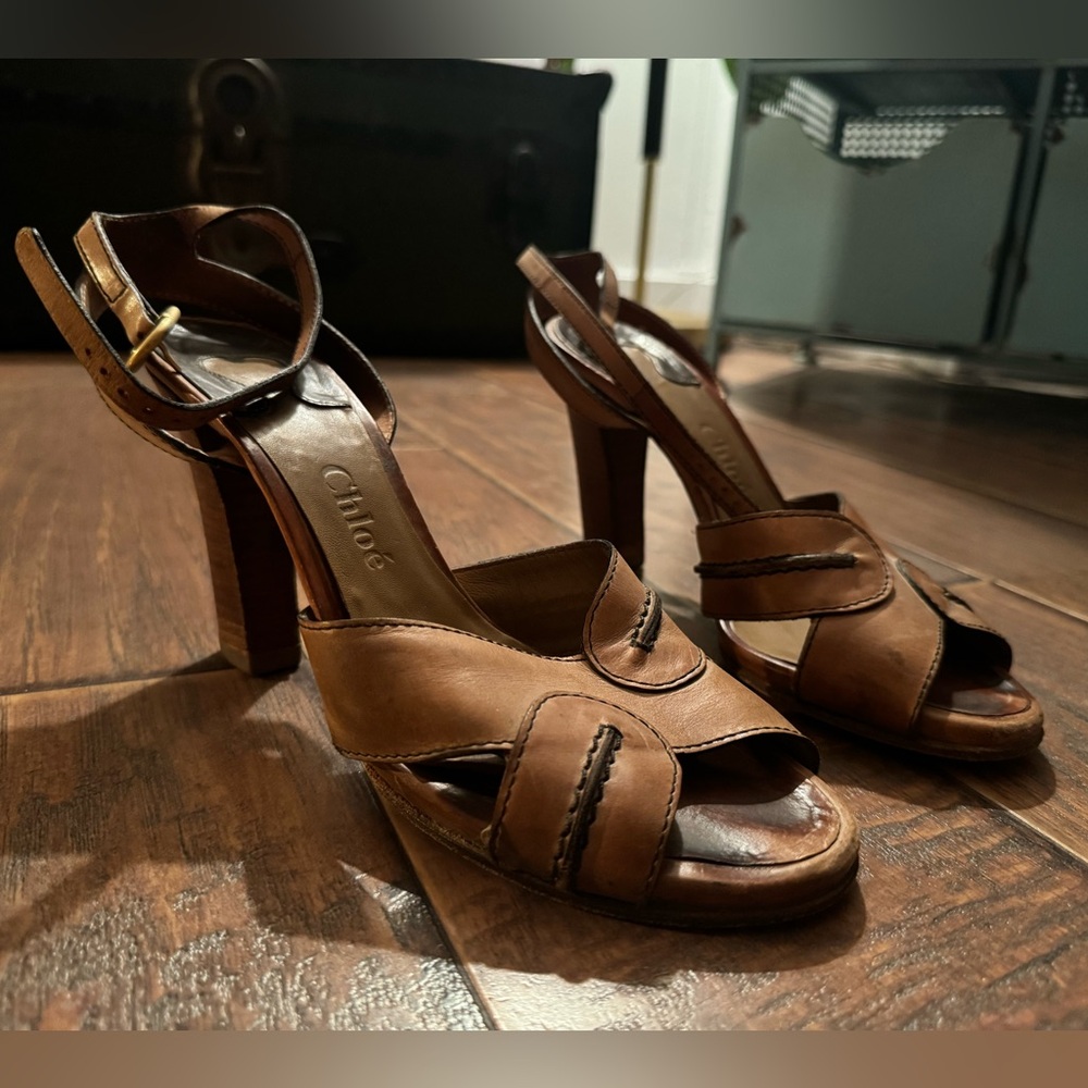CHLOE Brown sandał block heels size 39